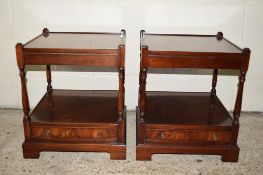 PAIR OF GALLERIED SQUARE SIDE TABLES, OR BEDSIDE TABLES, BY CHARLES SHERATON, EACH WITH DRAWER