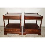 PAIR OF GALLERIED SQUARE SIDE TABLES, OR BEDSIDE TABLES, BY CHARLES SHERATON, EACH WITH DRAWER