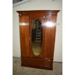 EDWARDIAN MIRROR FRONT MAHOGANY WARDROBE WITH INLAID AND CROSS-BANDED DECORATION THROUGHOUT, WIDTH