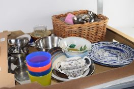 BOX CONTAINING CERAMIC AND METAL ITEMS INCLUDING KITCHEN BOWLS ETC