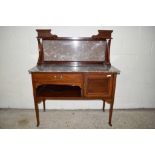 EDWARDIAN MARBLE TOPPED WASH STAND WITH MARBLE SPLASH BACK FEATURING STRUNG DECORATION THROUGHOUT,