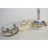 SADLER TEA POT, TUREEN AND COVER AND SMALL CHINA BOWLS