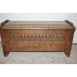 CARVED OAK BLANKET BOX DECORATED IN THE ARTS AND CRAFTS STYLE, LENGTH APPROX 98CM