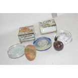GLASS PAPERWEIGHTS AND SMALL GLASS BOXES WITH COVERS