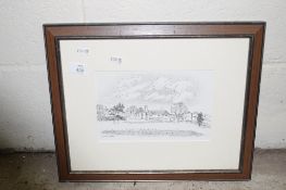 FRAMED ANDREW DODDS SKETCH DEPICTING A FARMHOUSE, APPROX 42 X 35CM