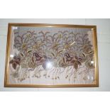 FRAMED GOOD QUALITY EMBROIDERY FRAGMENT DEPICTING VARIOUS FLOWERS, SIZE APPROX 74 X 51CM