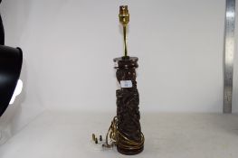 TABLE LAMP WITH CARVED TRIBAL DESIGN