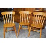 SET OF THREE MATCHING MODERN STICK BACK KITCHEN CHAIRS, EACH HEIGHT APPROX 90CM