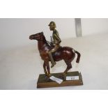 METAL FIGURE OF A POLO PLAYER ON RECTANGULAR METAL BASE