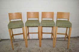 SET OF FOUR UPHOLSTERED HIGH STOOLS, EACH HEIGHT APPROX 106CM