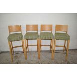 SET OF FOUR UPHOLSTERED HIGH STOOLS, EACH HEIGHT APPROX 106CM