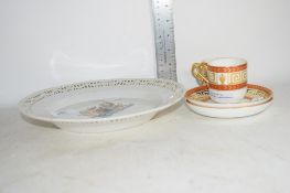 CONTINENTAL ARMORIAL PLATE TOGETHER WITH TWO MINTON CUPS AND SAUCERS MADE FOR TIFFANY & CO