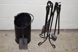 METAL COMPANION SET AND COAL BUCKET, THE COMPANION SET HEIGHT APPROX 66CM