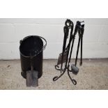 METAL COMPANION SET AND COAL BUCKET, THE COMPANION SET HEIGHT APPROX 66CM