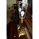 Pair of brass column Lamp Bases with shades