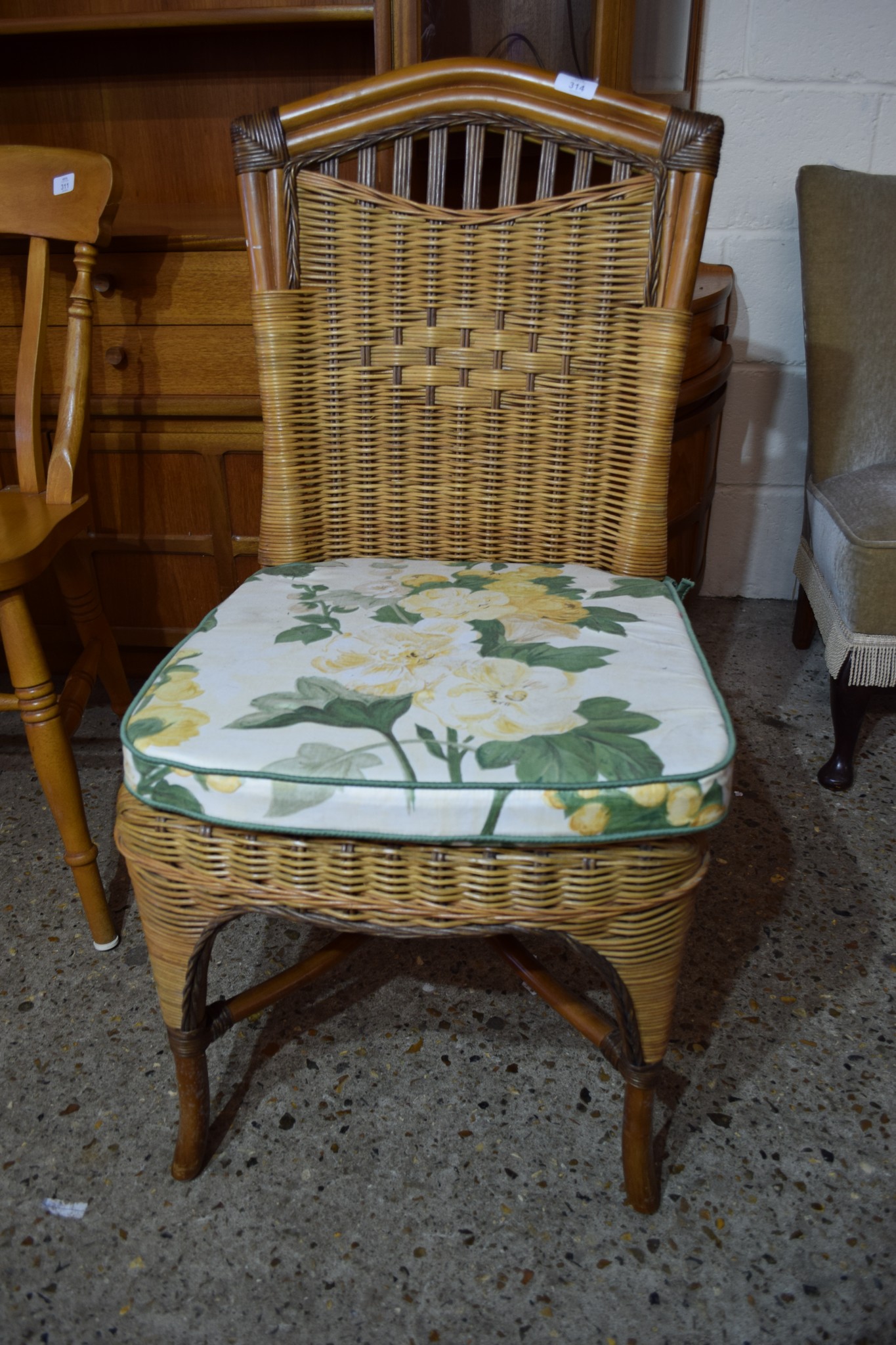 UPHOLSTERED CANE CHAIR, HEIGHT APPROX 96CM