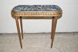 19TH CENTURY GILT PAINTED STOOL WITH BEADWORK INSET TOP AND CARVED DECORATION, WIDTH APPROX 58CM