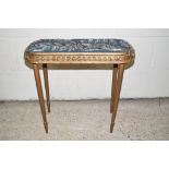 19TH CENTURY GILT PAINTED STOOL WITH BEADWORK INSET TOP AND CARVED DECORATION, WIDTH APPROX 58CM