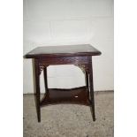 SMALL GOOD QUALITY EASTERN HARDWOOD FOLD-TOP TABLE WITH GALLERIED SHELF BENEATH AND CARVED AND