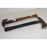 TWO FIREMENS' STYLE AXES WITH WOODEN HANDLES