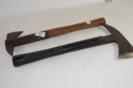TWO FIREMENS' STYLE AXES WITH WOODEN HANDLES