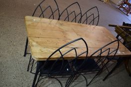 LATE 20TH CENTURY METAL FRAMED DINING TABLE, LENGTH APPROX 153CM, TOGETHER WITH A SET OF SIX