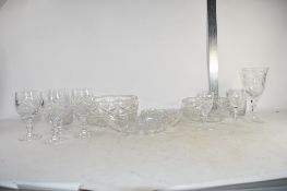 CUT GLASS BRANDY GLASSES, WINE GLASSES AND FRUIT BOWLS
