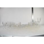 CUT GLASS BRANDY GLASSES, WINE GLASSES AND FRUIT BOWLS