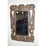 DECORATIVE TRIBAL ART STYLE FRAMED MIRROR, APPROX MAX SIZE 60 X 86CM