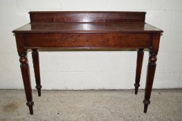 19TH CENTURY MAHOGANY BUFFET, WITH TURNED LEGS AND BACK RISER, WIDTH APPROX 123CM