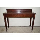 19TH CENTURY MAHOGANY BUFFET, WITH TURNED LEGS AND BACK RISER, WIDTH APPROX 123CM