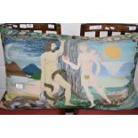 LARGE DECORATIVE CUSHION OR PILLAR DEPICTING ADAM AND EVE, APPROX 75 X 48CM