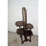 UNUSUAL MAHOGANY DOUBLE FOLDING CAKE STAND, HEIGHT APPROX 94CM