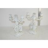 PAIR OF PORCELAIN BLANC DE CHINE CANDELABRA MODELLED IN MEISSEN STYLE