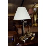 PAIR OF GOOD QUALITY FLUTED BRASS TABLE LAMPS, EACH HEIGHT APPROX 43CM, TOGETHER WITH A METAL