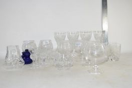 GLASS WARES INCLUDING BRANDY GLASSES WITH ENGRAVED DESIGN