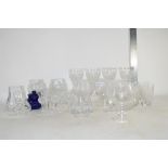 GLASS WARES INCLUDING BRANDY GLASSES WITH ENGRAVED DESIGN