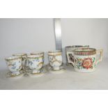 CHINA WARES INCLUDING SET OF SIX FRENCH PORCELAIN CUPS WITH FIXED SAUCERS