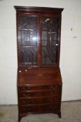 19TH CENTURY MAHOGANY BUREAU BOOKCASE WITH INLAID STRUNG DECORATION TO FALL FRONT WITH FITTED