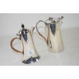 TWO SILVER PLATED COFFEE POTS, ONE BY HUKIN & HEATH, WITH WICKER BOUND HANDLE
