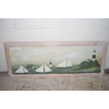 FRAMED PICTURE OF LIGHTHOUSES AND YACHTS, APPROX 99 X 37CM