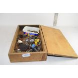 WOODEN BOX CONTAINING CAR KEYS ETC