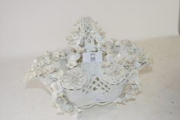 LARGE PORCELAIN BLANC DE CHINE FLORAL ENCRUSTED BASKET