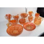 CARNIVAL GLASS WITH VARIOUS MOULDED DESIGNS