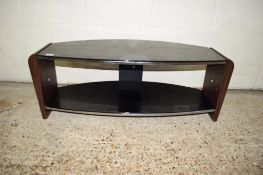 RETRO STYLE GLASS AND CHROME FINISHED TV STAND, LENGTH APPROX 110CM