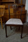 UPHOLSTERED DINING CHAIR WITH CARVED WHEATSHEAF DECORATION TO THE SPLAT, HEIGHT APPROX 94CM