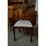 UPHOLSTERED DINING CHAIR WITH CARVED WHEATSHEAF DECORATION TO THE SPLAT, HEIGHT APPROX 94CM