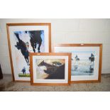 THREE VARIOUS LARGE FRAMED PRINTS, ALL HORSE RACING INTEREST, LARGEST FRAME APPROX 78 X 113CM