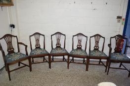 SET OF SIX CHIPPENDALE STYLE DINING CHAIRS WITH GROSPOINT UPHOLSTERED SEATS, EACH APPROX 98CM (4