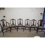 SET OF SIX CHIPPENDALE STYLE DINING CHAIRS WITH GROSPOINT UPHOLSTERED SEATS, EACH APPROX 98CM (4